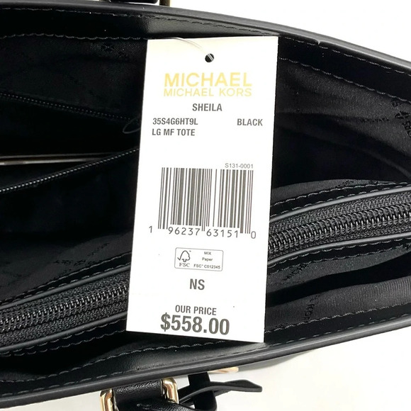 Michael Kors Bag Large Sheila Mf Tote Bag Black/Gold - Picture 11 of 11